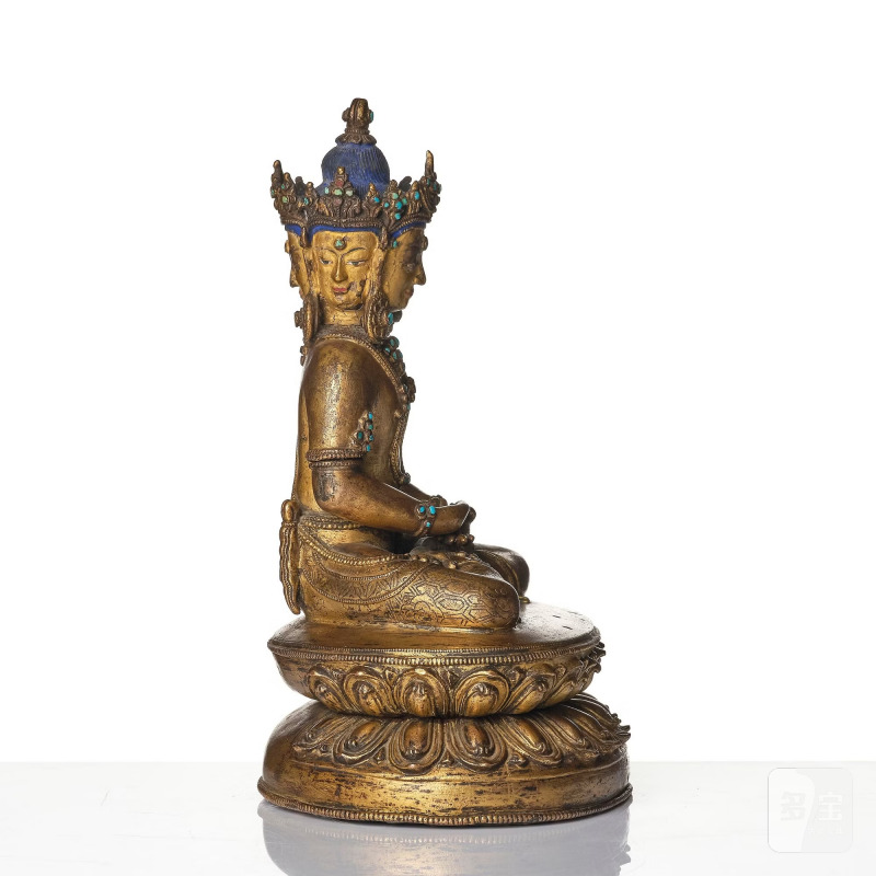 A Tibetan or Nepalese Gilt-Copper Alloy Figure of Sarvavid Vairocana, - 图5